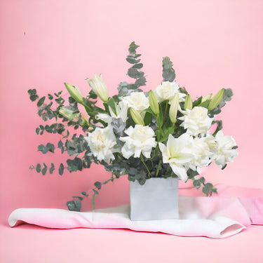 Ohara Rose Eucalyptus Ceramic Vase Arrangement, Elegant Embrace, Ohara Roses, Eucalyptus Accent, Classic Vase